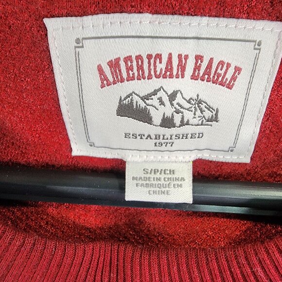 Womens Red American Eagle Sherpa Crop Sweater Crew Neck Long Sleeve Size S - Picture 6 of 11